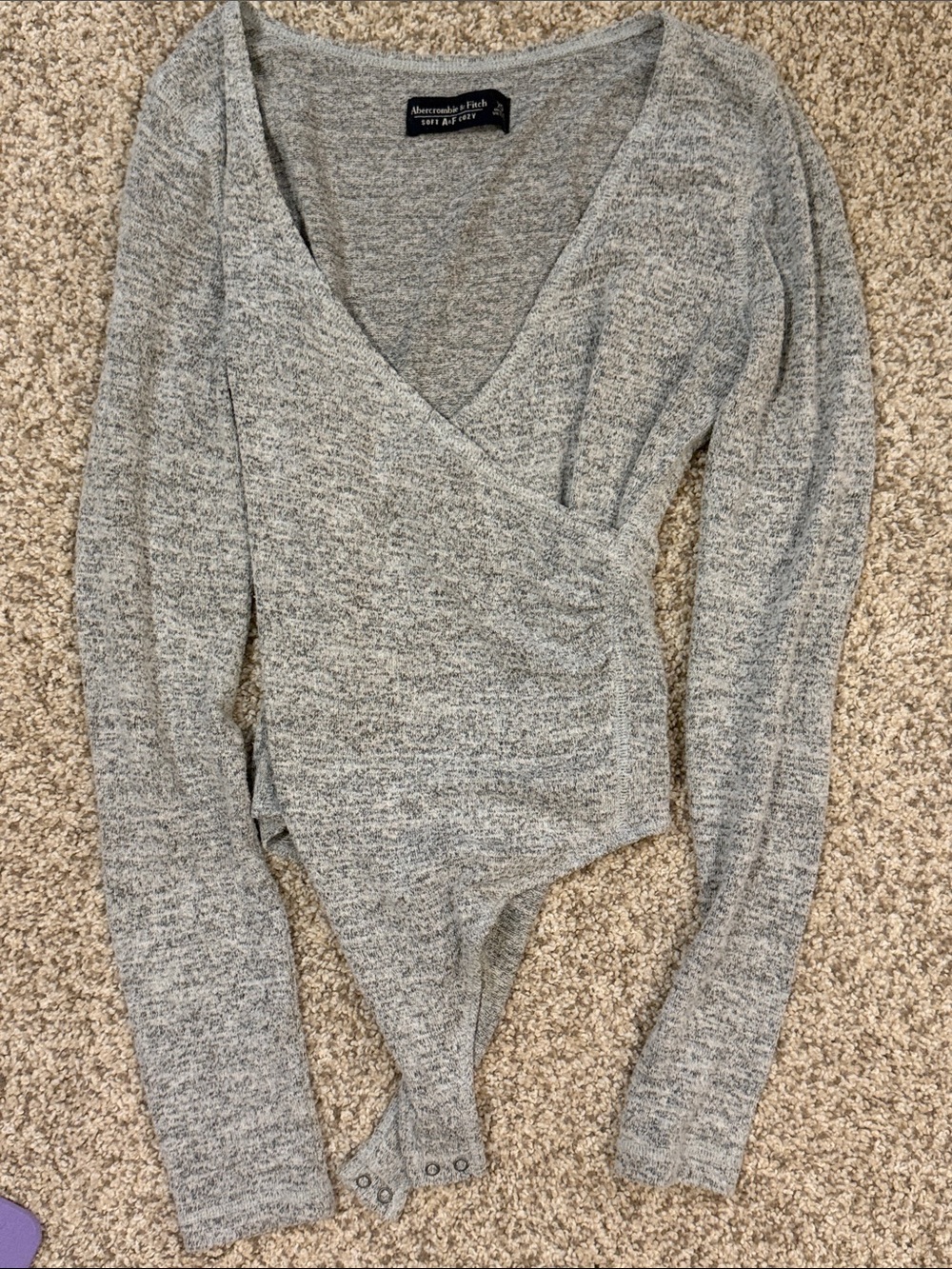 Abercrombie & Fitch Heather Gray Wrap-Front Long Sleeve Bodysuit